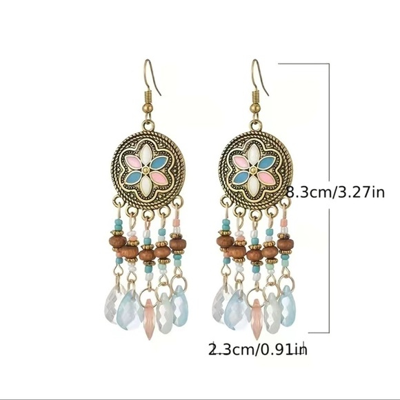 Dangle Earrings Colorful Bohemian Multicolor Bead Earrings - Picture 2 of 4